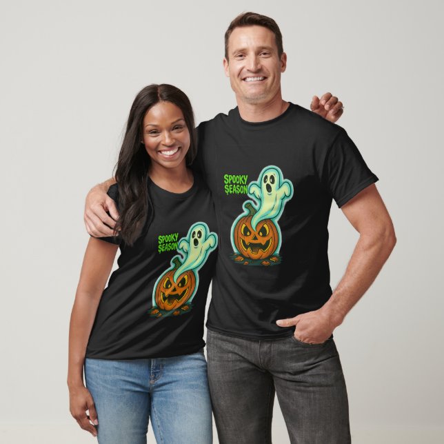 Camiseta Fantasma Spooky Sobre Pumpkin Jack-O-Lanterna (Unissex)
