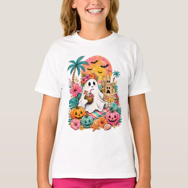 Camiseta Fantasma Tropical de Halloween (Frente)