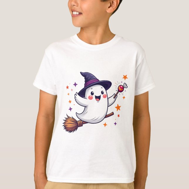 Camiseta Fantasma Voador com Doces Halloween   (Frente)