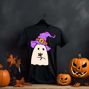 Camiseta Fantasma Whimsical com Chapéu e Flor de Bruxas