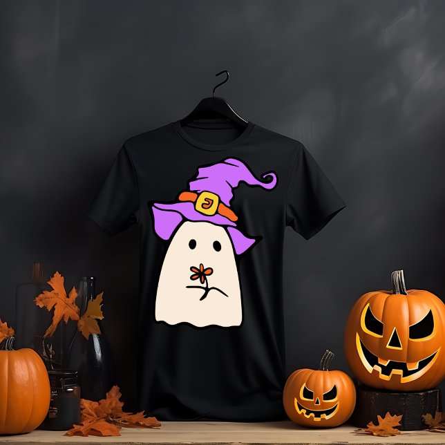 Camiseta Fantasma Whimsical com Chapéu e Flor de Bruxas (Criador carregado)