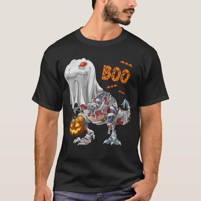 Camiseta Fantasma Zombie Mummy Dinosaur Boo Halloween Pumpk (Frente)
