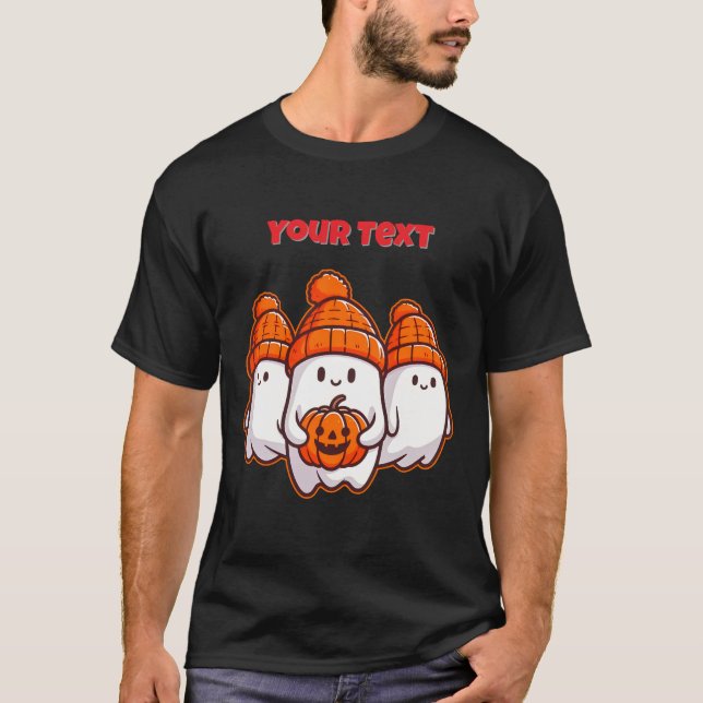 Camiseta Fantasmas bonitos do Dia das Bruxas com Pumpkin e  (Frente)