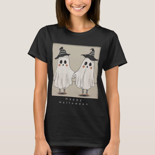 Camiseta Fantasmas bonitos Felizes Halloween (Frente)