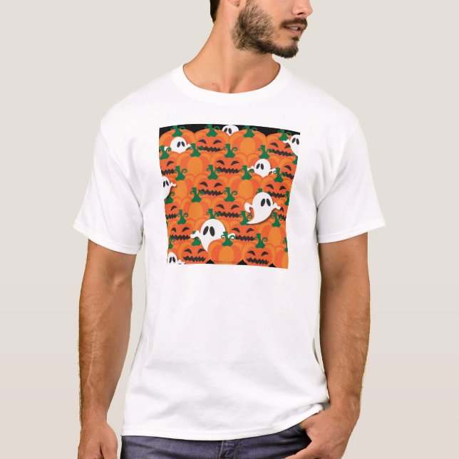Camiseta Fantasmas de Abóbora de Halloween Assombrados (Frente)