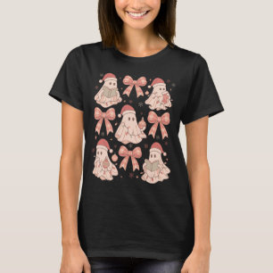Camiseta Fantasmas de Natal Fofo Lendo com Laços Rosa
