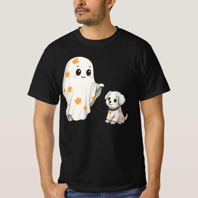 Camiseta Fantasmas e Filhotes no Halloween – Fantasias de F (Frente)