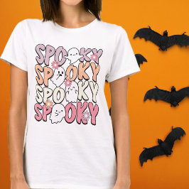 Camiseta Fantasmas e Flores do Halloween Retro Groovy Spook