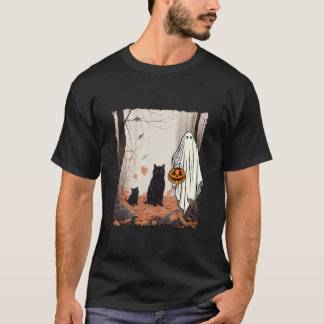 Camiseta Fantasmas E Gatos Na Floresta Queda Do Outono Cos