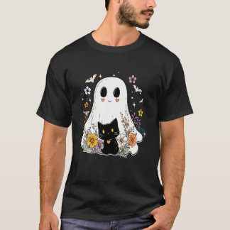 Camiseta Fantasmas Florais Fantasia de Gato Preto de Hallow