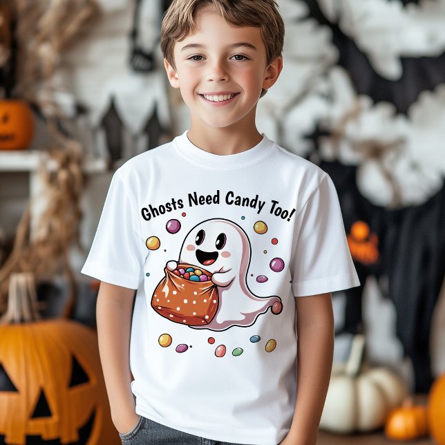 Camiseta Fantasmas Precisam De Doces Também! Kids Halloween (Ghosts Need Candy Too! Halloween T-Shirt)
