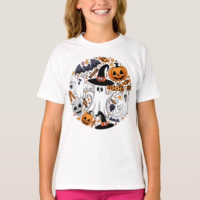 Camiseta Fantasmas Spooky e Monstros Cute Assustadores (Frente)
