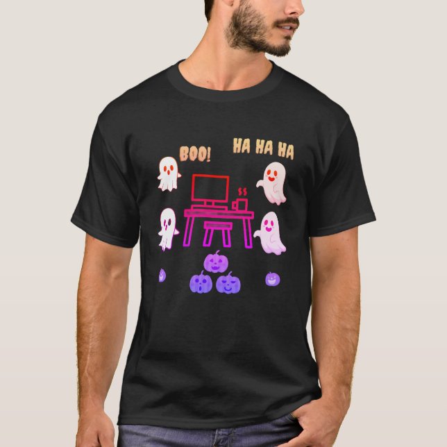 Camiseta Fantasmas Voadores em Torno de um Computador – Tec (Frente)