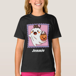 Camiseta Fantasminha de Halloween Gato Preto Abóbora Adicio