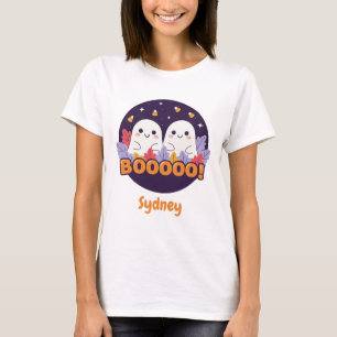 Camiseta Fantasminhas Kawaii Boo Halloween Folhas de Outono