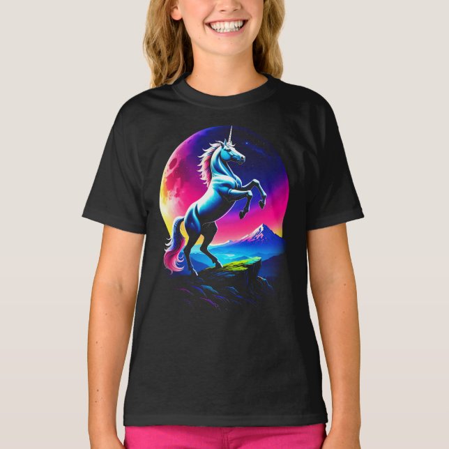 Camiseta Fantastical Colorful Unicorn Wilderness Girl's (Frente)
