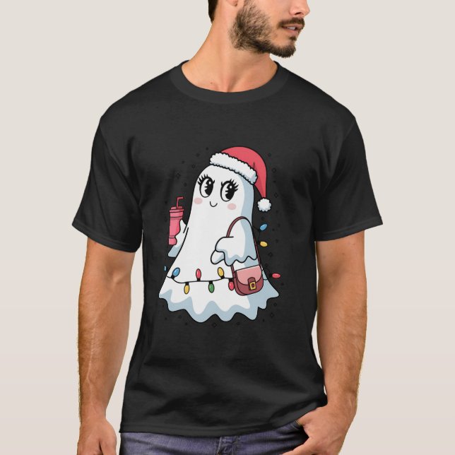 Camiseta Fantástico Fantasma Santa Hábito Festivo Luzes De  (Frente)