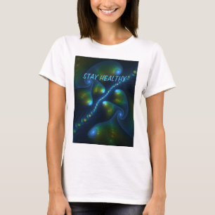 Camiseta Fantasy Abstrato Azul Verde Amarelo Texto Fractal