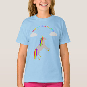 Camiseta Fantasy Aniversário Unicórnio Arco-Íris e Nuven