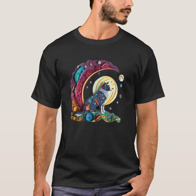 Camiseta Fantasy Border Collie Dog Cute Crescent Moon Paper (Frente)