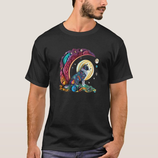 Camiseta Fantasy Border Collie Dog Cute Crescent Moon Paper (Frente)