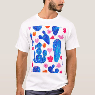 Camiseta Fantasy Cactos: Padrão Decorativo Sem Olhos.