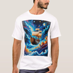 Camiseta Fantasy Cósmico Navio Voyage T-Shirt para Dreamers