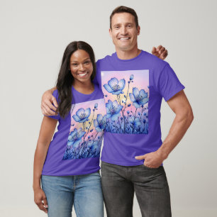 Camiseta Fantasy Cute Blue Flowers Field
