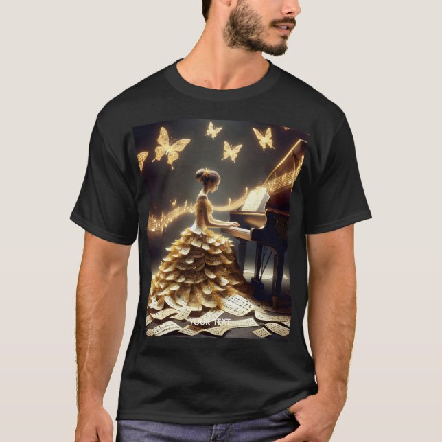 Camiseta Fantasy Cute Girl Tocando Piano (Frente)