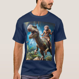 Camiseta Fantasy Cute Neanderthal Andando Dinossauro