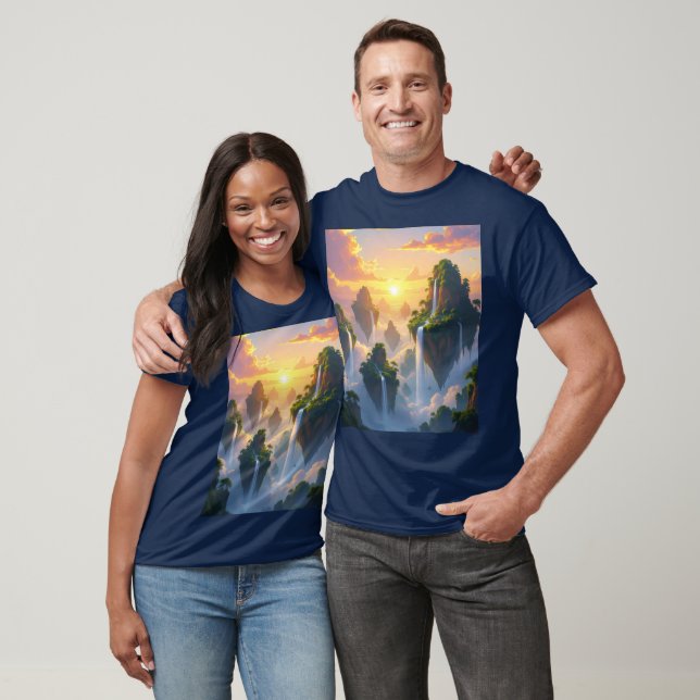 Camiseta Fantasy Cute Sunset Islands Waterfall (Unissex)