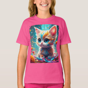 Camiseta Fantasy Cute Vivid Kitten Colors Flowers
