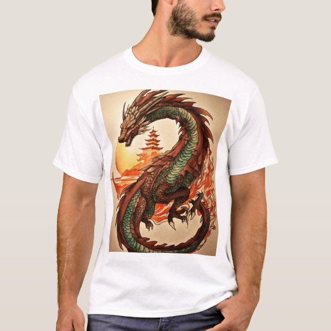 Camiseta Fantasy Dragon T-Shirt - Unique Watercolor Art Tee (Frente)
