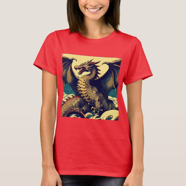 Camiseta Fantasy European Dragon - Woodcut 1 (Frente)