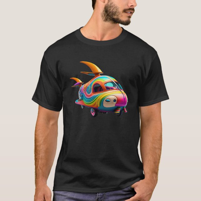 Camiseta Fantasy Flying Car  Cute Rainbow for Kids (Frente)