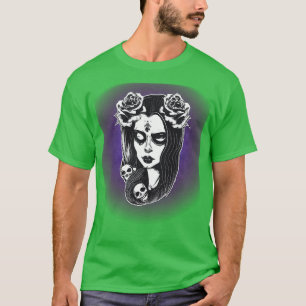 Camiseta Fantasy Gótico Girl with Skulls and rosa 2