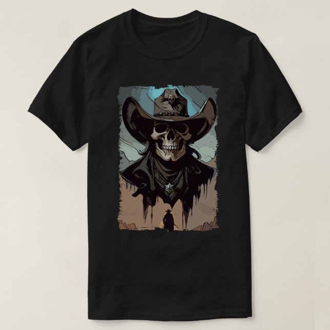 Camiseta Fantasy Grunge Skull Wild West Cowboy Southern Art (Frente do Design)