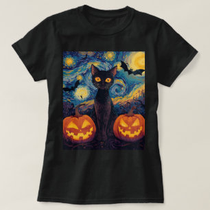 Camiseta Fantasy Halloween Cat e Pumpkin Scene