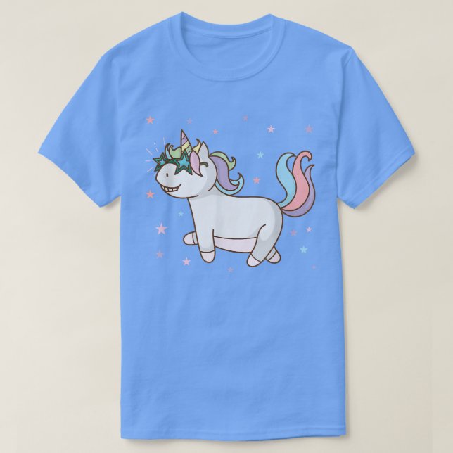 Camiseta Fantasy Horse Unicorn com Óculos Estrelas (Frente do Design)