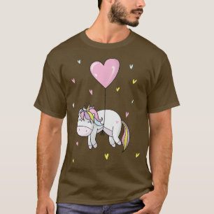 Camiseta Fantasy Horse Unicorn pendurado em Heart Balloon