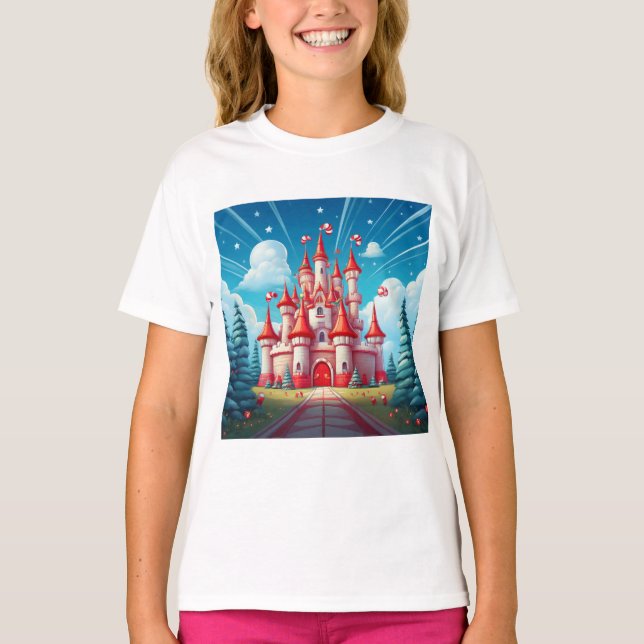Camiseta Fantasy Image Of A Candy Cane Castle (Frente)