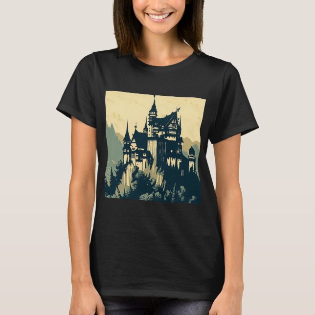 Camiseta Fantasy Medieval Castle - Woodcut 1 (Frente)