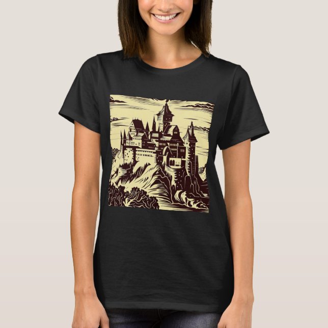 Camiseta Fantasy Medieval Castle - Woodcut 2 (Frente)