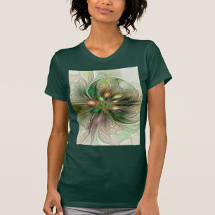 Camiseta Fantasy Moderna Abstrato, Flor Fractal Colorida