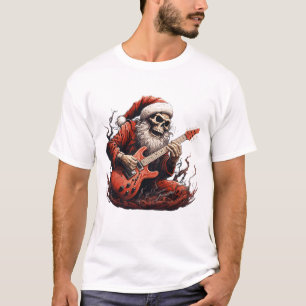 Camiseta Fantasy Skull Skeleton Papais noeis tocando guitar