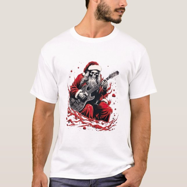 Camiseta Fantasy Skull Skeleton Papais noeis tocando violão (Frente)