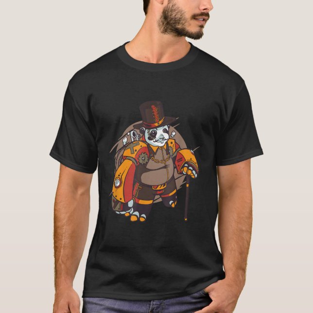 Camiseta Fantasy Steampunk Metal Robot Panda Mística (Frente)