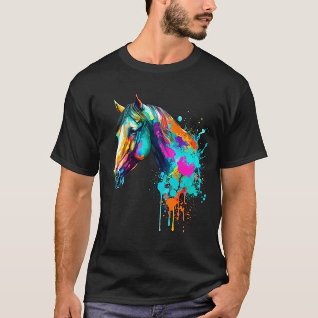 Camiseta farbenfrohes Pferde-Design in Aquarell  (Frente)