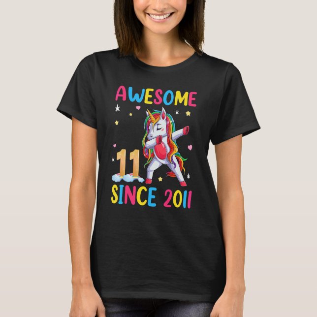 Camiseta Farda De Aniversário Do Unicorn 11 Para Meninas In (Frente)