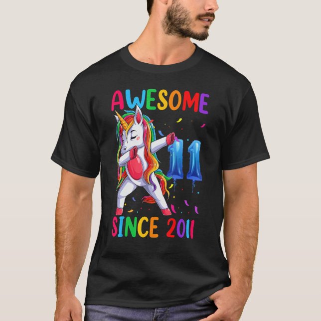 Camiseta Farda De Aniversário Do Unicorn 11 Para Meninas In (Frente)